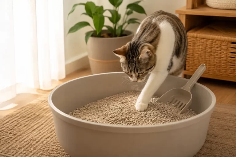 gato jugando en su caja de area - Arena absorbente absorbent cat litter